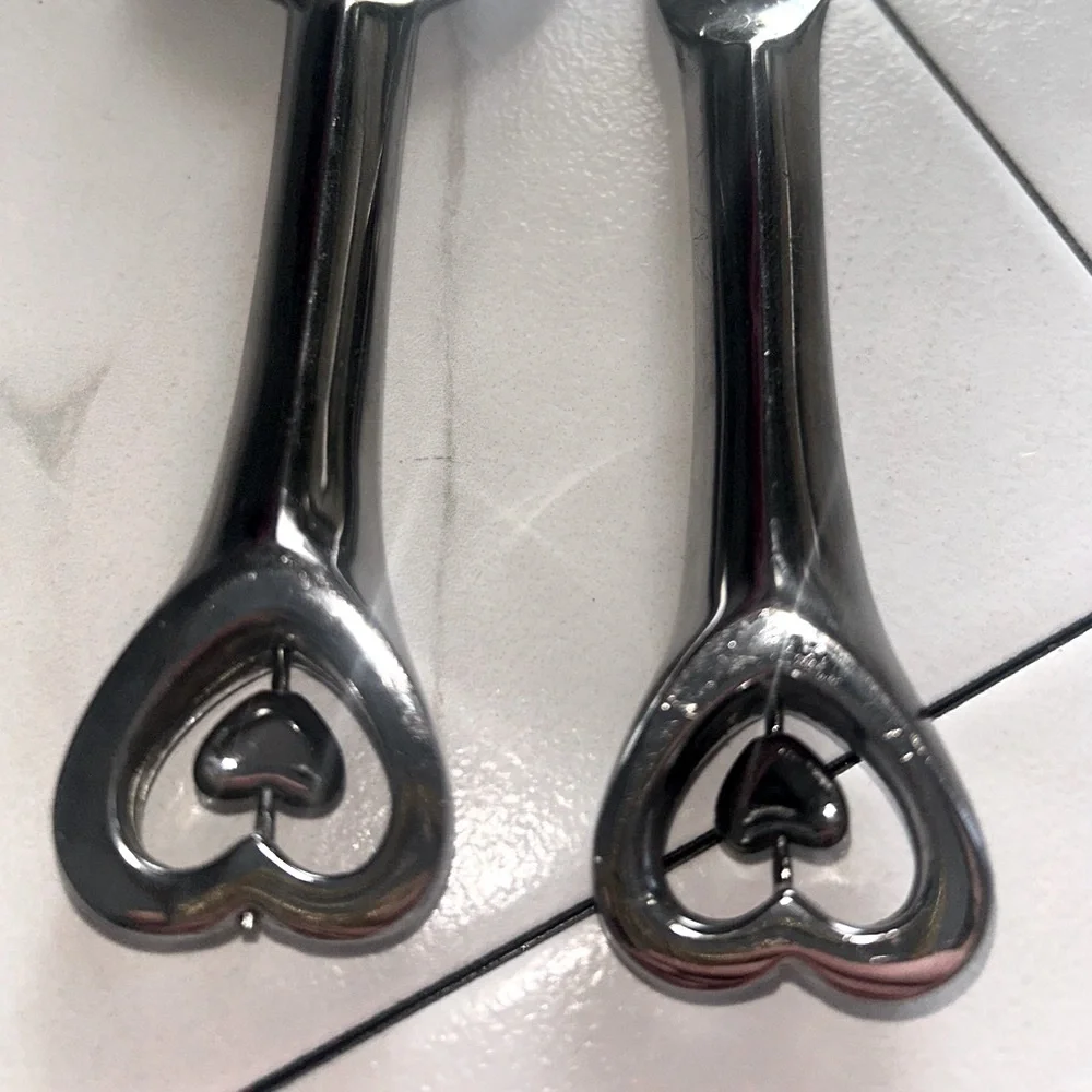 Set of Cake Cutting  Serving Utensils Silver Chrome Hearts Wedding Special